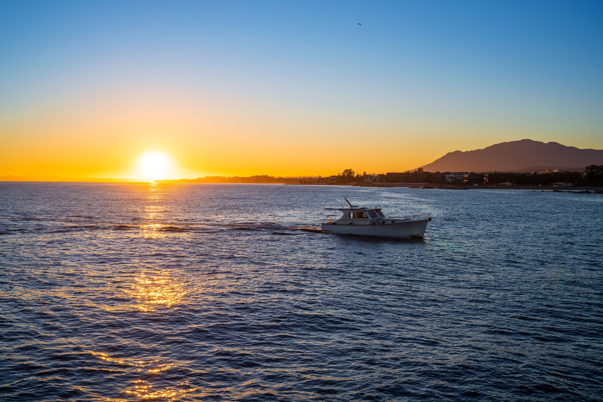 Puerto Banus in Marbella marina harbor at sunset in Costa del So